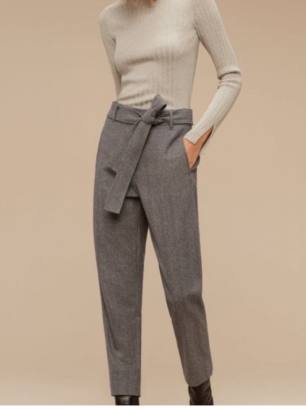 Aritzia Wilfred New-Tie Front Gray High-Waist Wool And Cashmere blend Size 2US